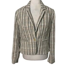 NWT Draper James XS Ivory Multicolor Bourke Tweed Metallic Trim Blazer Jacket
